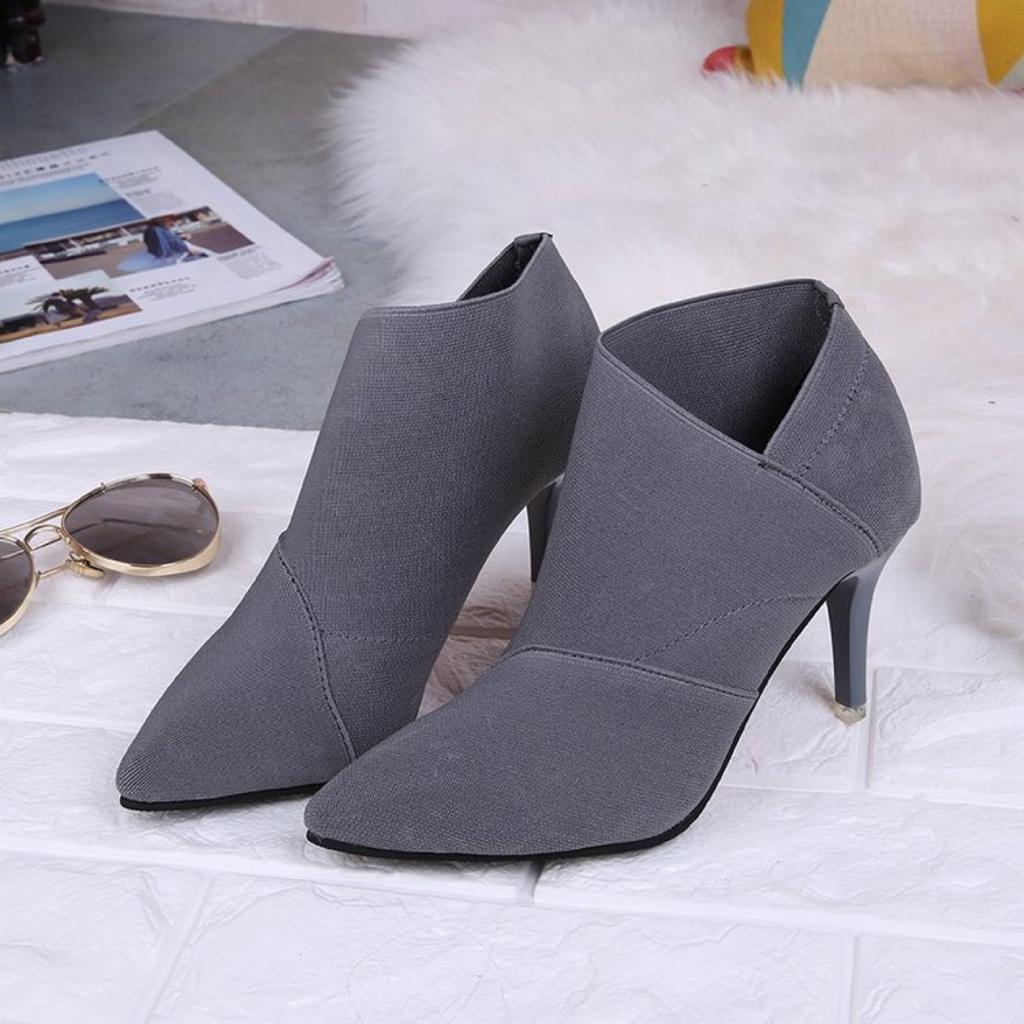 Boots Women's New Women's Boots European and American Style Pointed Toe Pullover Martin Boots Women's Thin Heel High Heel Short Boots Women