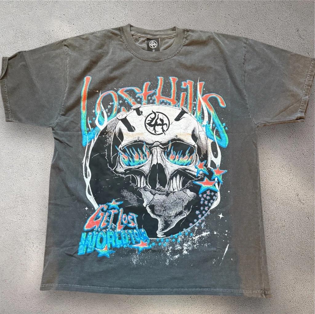 Lost Hills Skull Graphic T- Shirt Mens Large Y2K Streetwear Tee NWOT