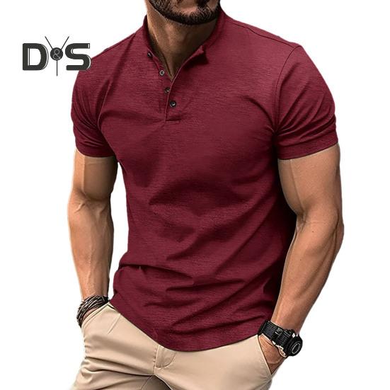 

Мужская летняя рубашка с круглым воротником и короткими рукавами, однотонный пуловер на пуговицах, мягкий дышащий повседневный топ средней длины для мужчин на каждый день XL вино красного