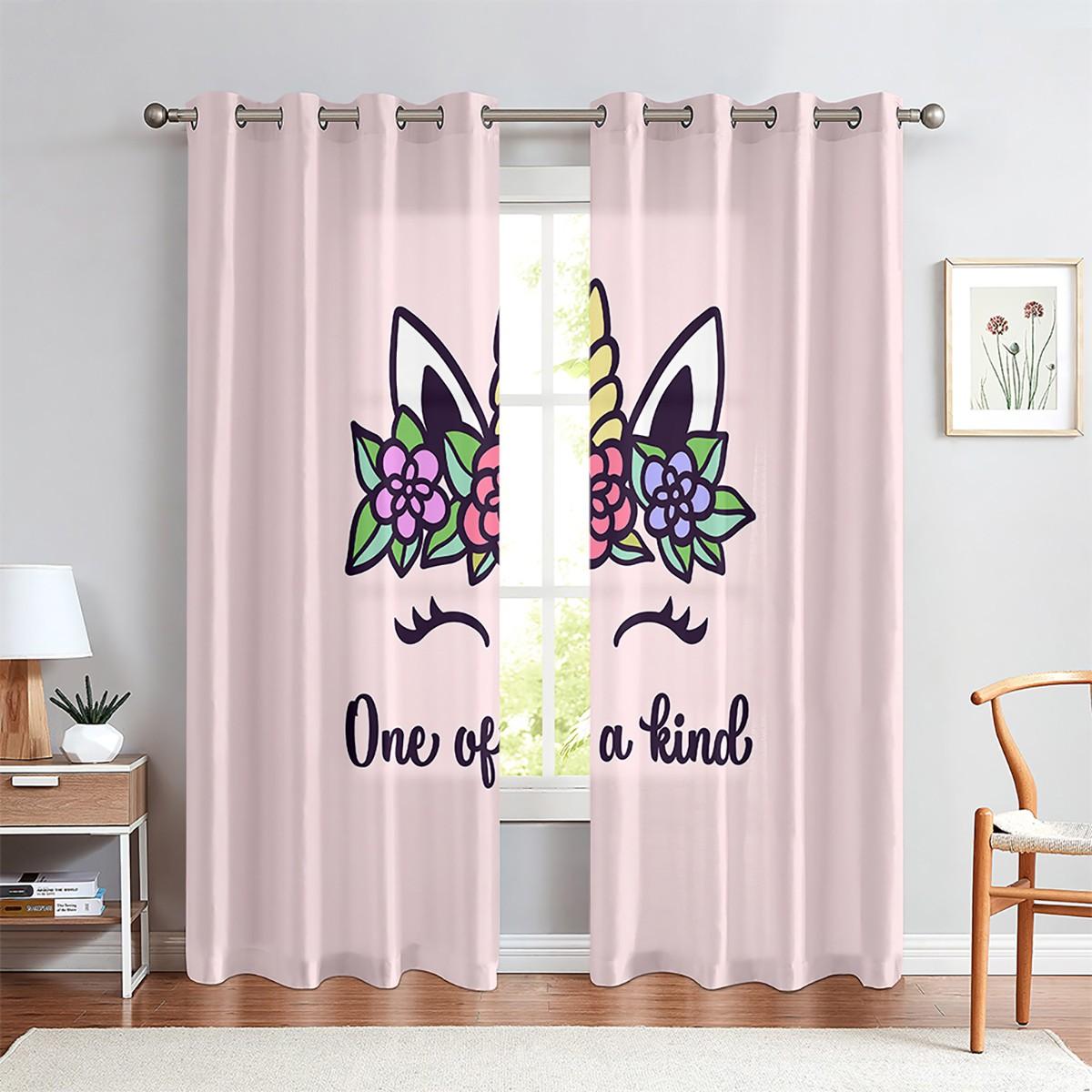 

2 panels Rainbow Unicorn Pink Drapes for Kids Girls Bedchamber Windowpane Livingroom Space Kitchen Blinds Windowpane cortinas Free Shipping 100W130H(CM)&Grommet Top