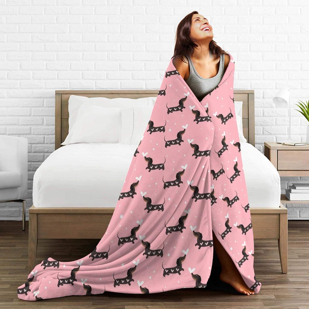 Cute Dachshund Blanket Flannel Spring/Autumn Dogs Animal Breathable Super Soft Throw Blankets for Sofa Outdoor Quilt