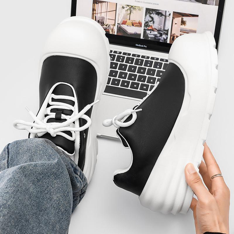 Big head niche bread shoes American thick sole heightening casual trendy shoes black design board shoes U