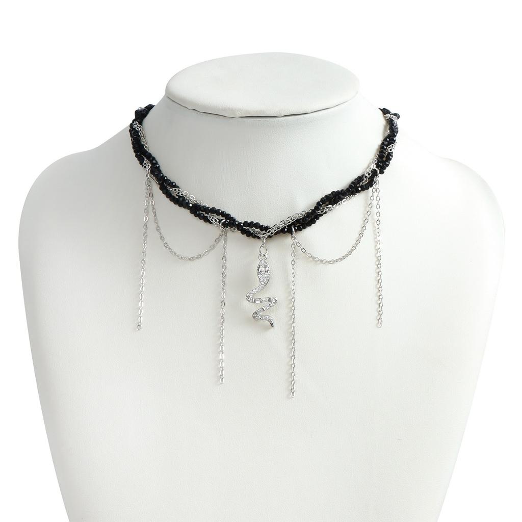 Diamond Cross Snake Glass Crystal Clavicle Necklace