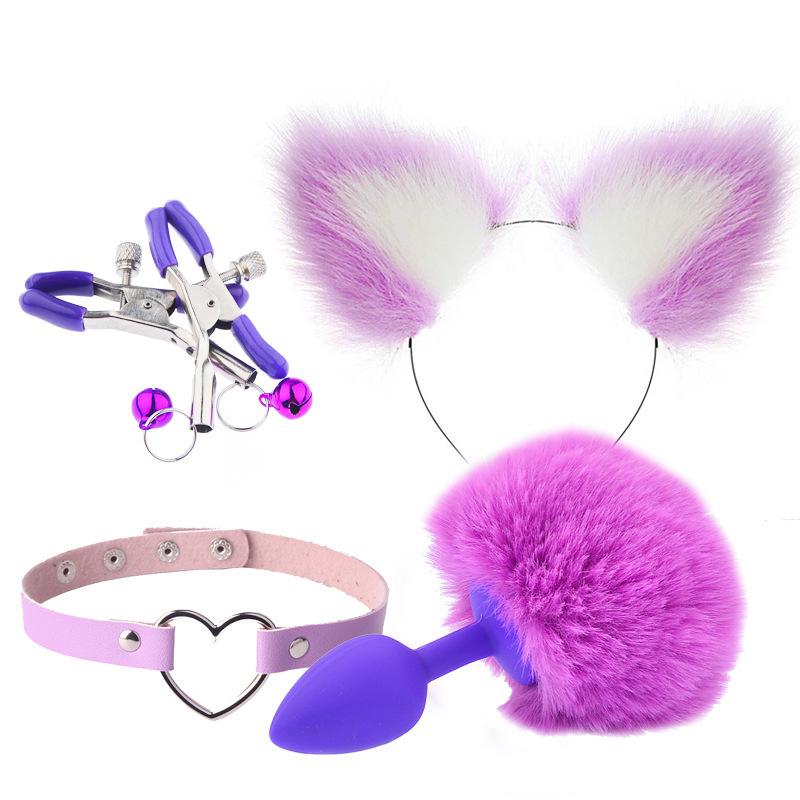 Sexy Ears Barrettes Nipple Clamp Sex Product Men's and Women's Appliances Sex Product SM Metal Sexy Suit Fox Tail