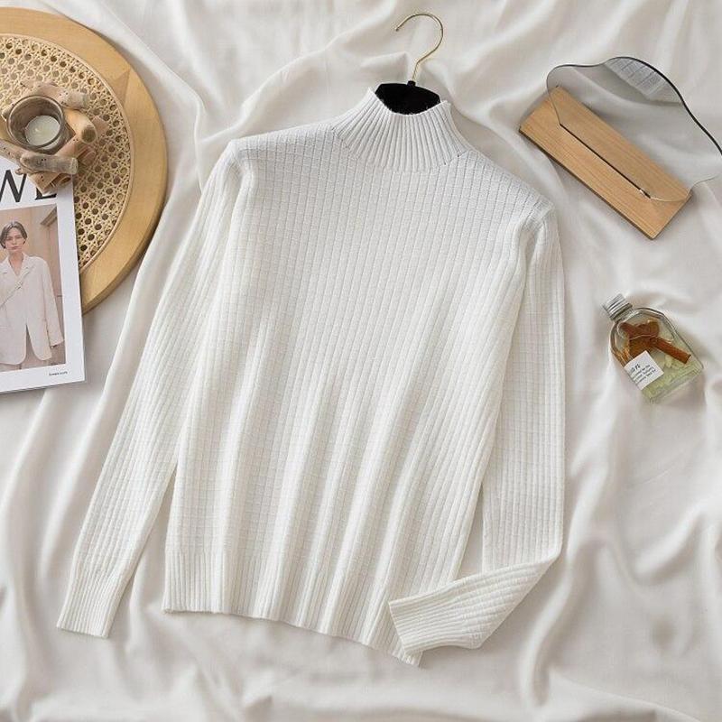 

2023 Осенняя мода, свитер с воротником, женские зимние свободные джемперы с длинными рукавами, топы, женские теплые трикотажные изделия 28730 One Size белый