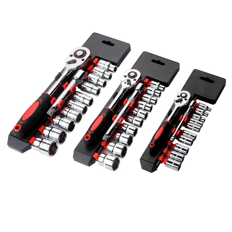 12pcs/set 1/4in 3/8in 1/2in Ratchet Socket Wrench Set Drive Sockets Set Extension Rod Spanner Car Motorcycle Repair Hand Tool