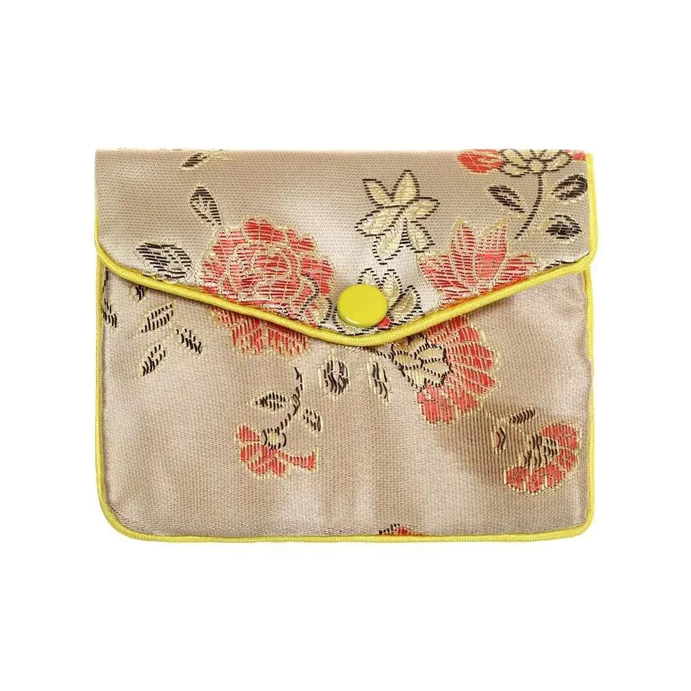 Chinese Brocade Handmade Embroidery Gift Storage Pouch Bag Zipper Jewelry Bag Snap Case Satin Coin Purse