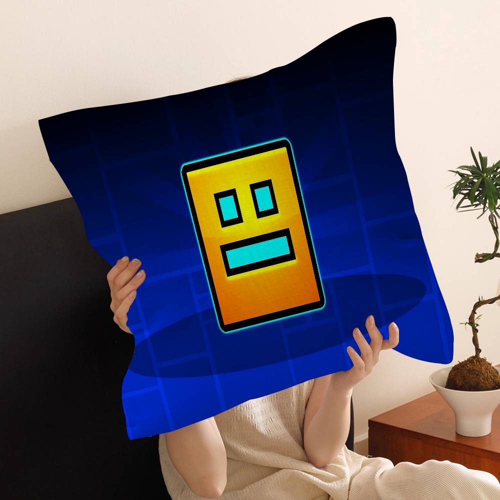 Cartoon Geometry Dash Video Game Pillow Cover Sofa Cushion Cover Home Room Decoration Children Gift