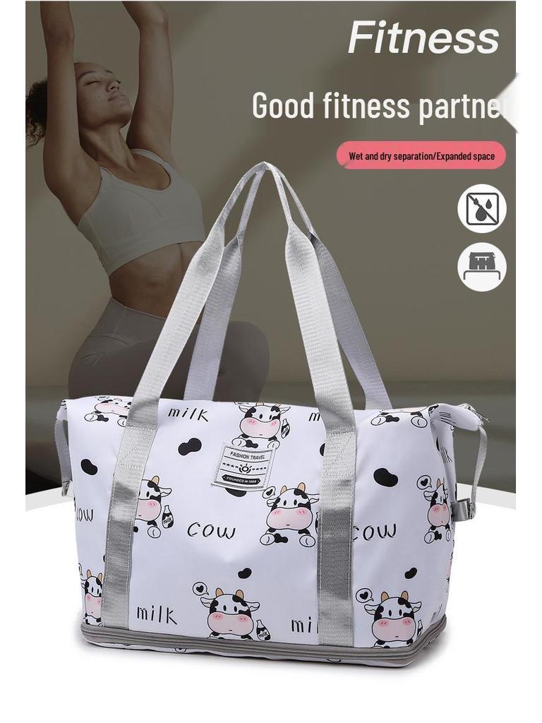 Expandable Cartoon Print Travel Bag: Large Capacity for Pregnant Women, Wet/Dry Separation, Ideal for Gym and Handheld Use
