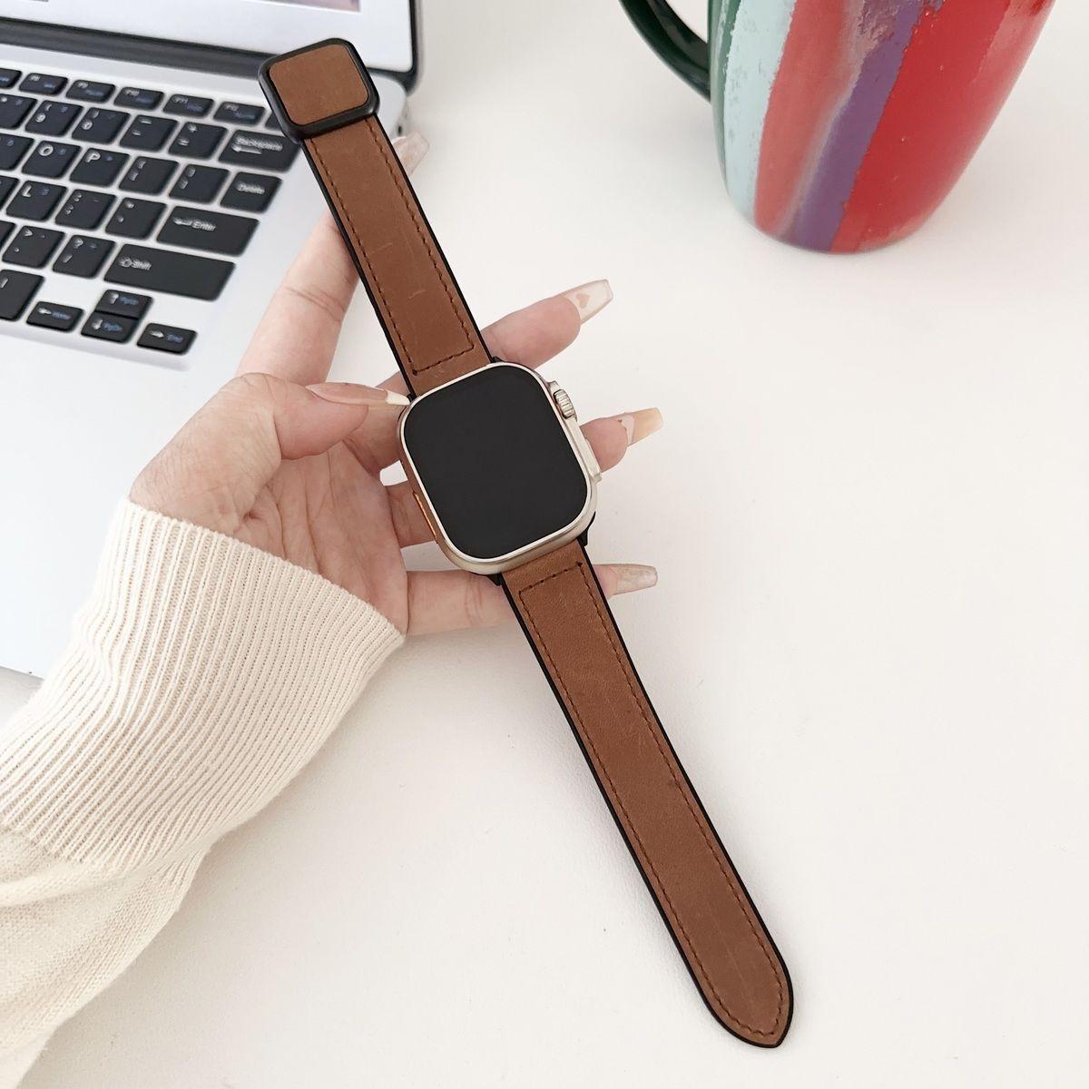 

Straps for apple watch Band 42mm 44mm 40mm 49mm 46mm 45mm Leather Silcone Magntic Watch Bands for iwatch series 9 8 SE 6 Ultra 2 38MM 40MM 41MM