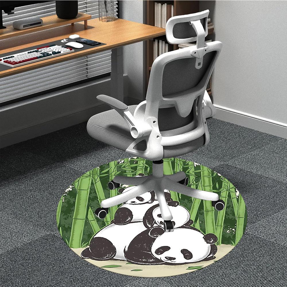 1 szt. Okrągły dywanik do biura Rodzina Pand, Mata wewnętrzna odpowiednia do biura, Pod krzesła biurowe, Sypialni, Salonu, Wystroju domu, Dekoracja pokoju