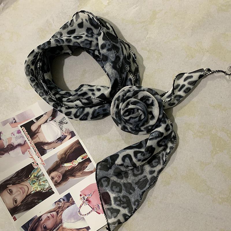 

Elegant Rose Flower Long Satin Scarf Soft Pure Color Chiffon Neckerchief Collar Decoration Kerchief Chiffon Scarves