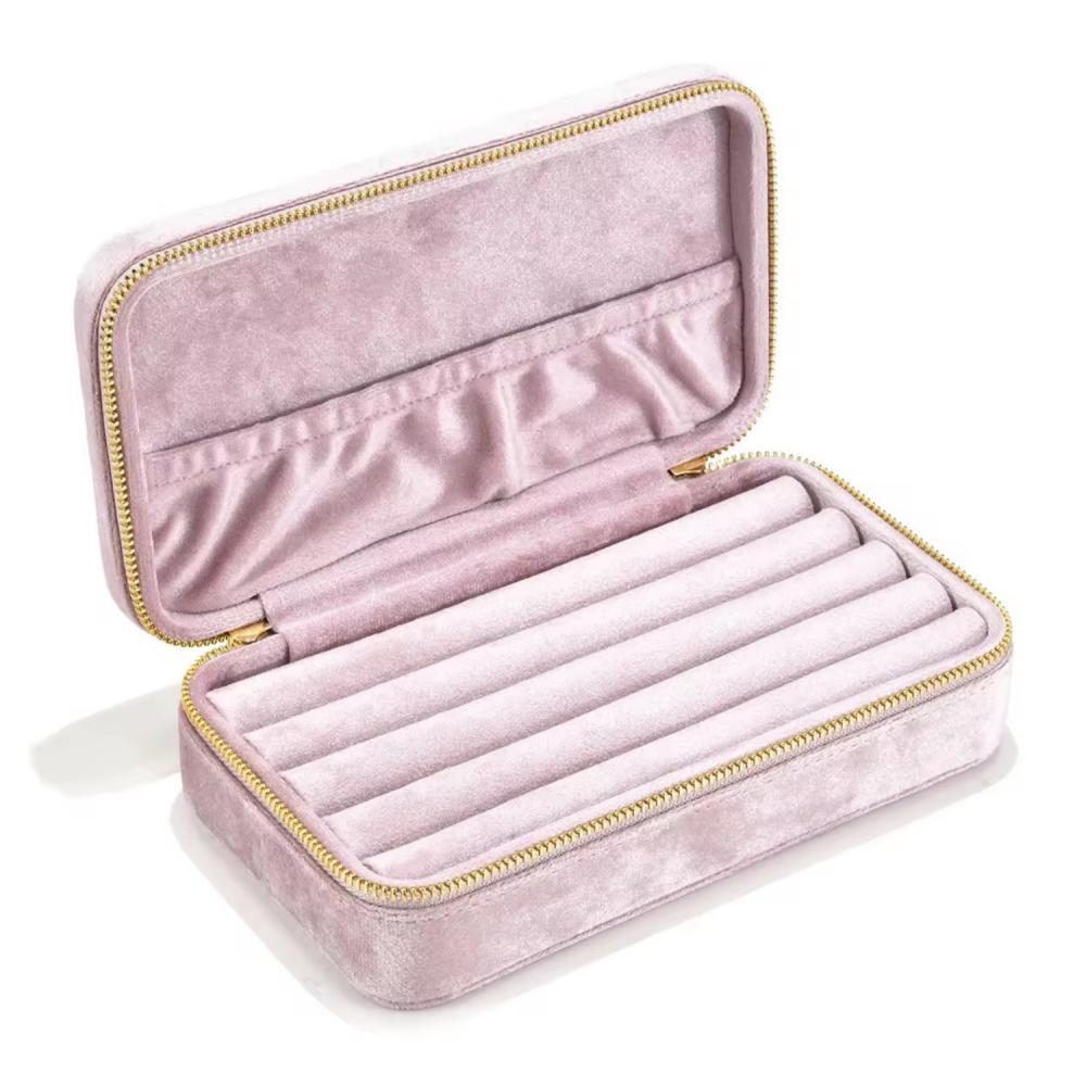 Hot Sale Luxury Velvet Ring Storage Box Custom Logo Portable Zipper Earrings Jewelry Organizer Case Travel Jewelry Box