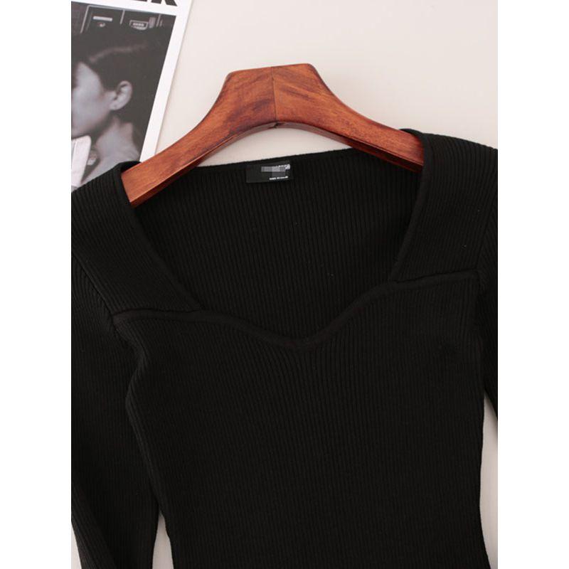 Foreign Trade Source Single Drop Collar Sneaky Design Long Sleeve Knit Black Sexy Inner Wear Pullover Pure Desire Bottoming Shirt
