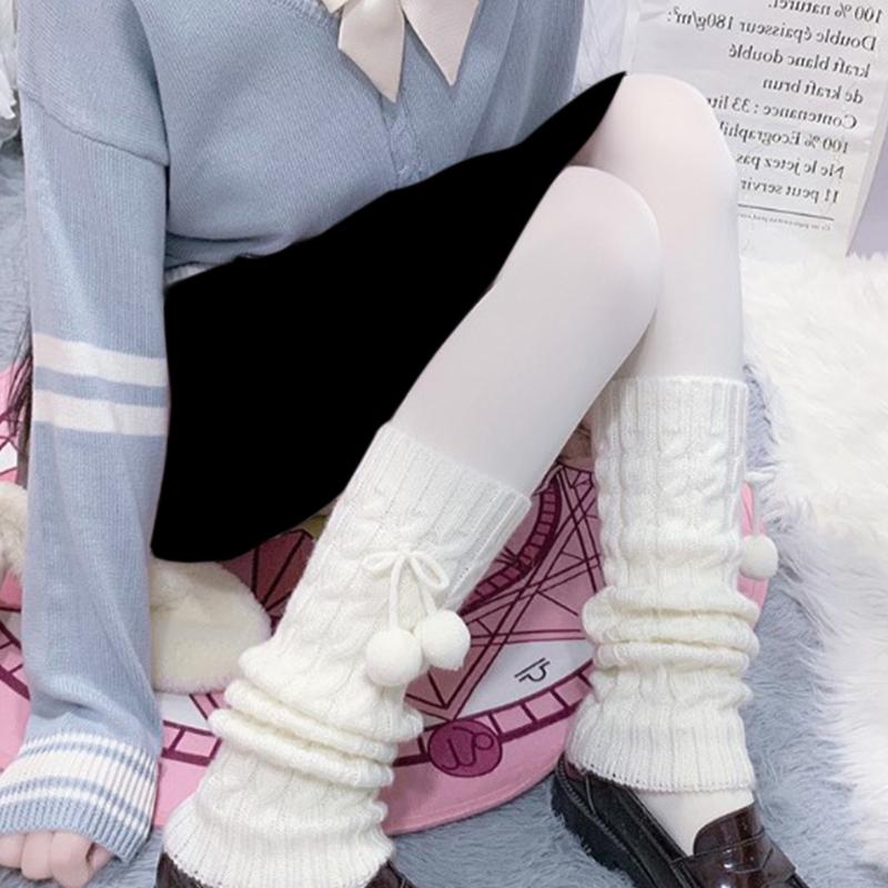 Winter Long Knit Foot Cover Crochet Leg Warmers Leggings Warm Solid Color Braided Striped Knee High Socks for Women