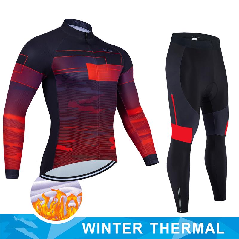 2025  Winter Thermal Fleece Cycling Jersey Set Man's Long Sleeves Cycling Kits Mountain Bike Jersey Road Bike Cycling Suit
