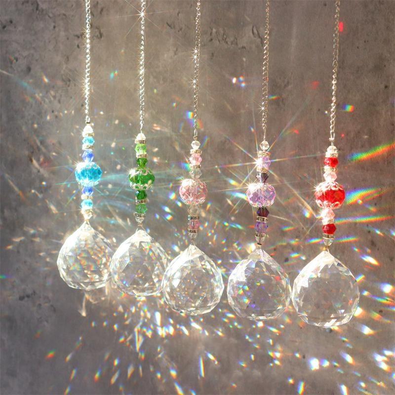 1 Pcs Crystal Chandelier Home Decor Stained Glass Ball Hanging Pendant Light Catcher Reflective Bead Curtain Decoration