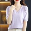 Spring Summer Women Sweater Tshirts V-neck Short Sleeve Top Fashion Pullovers Solid Bottoming Shirt Jumper