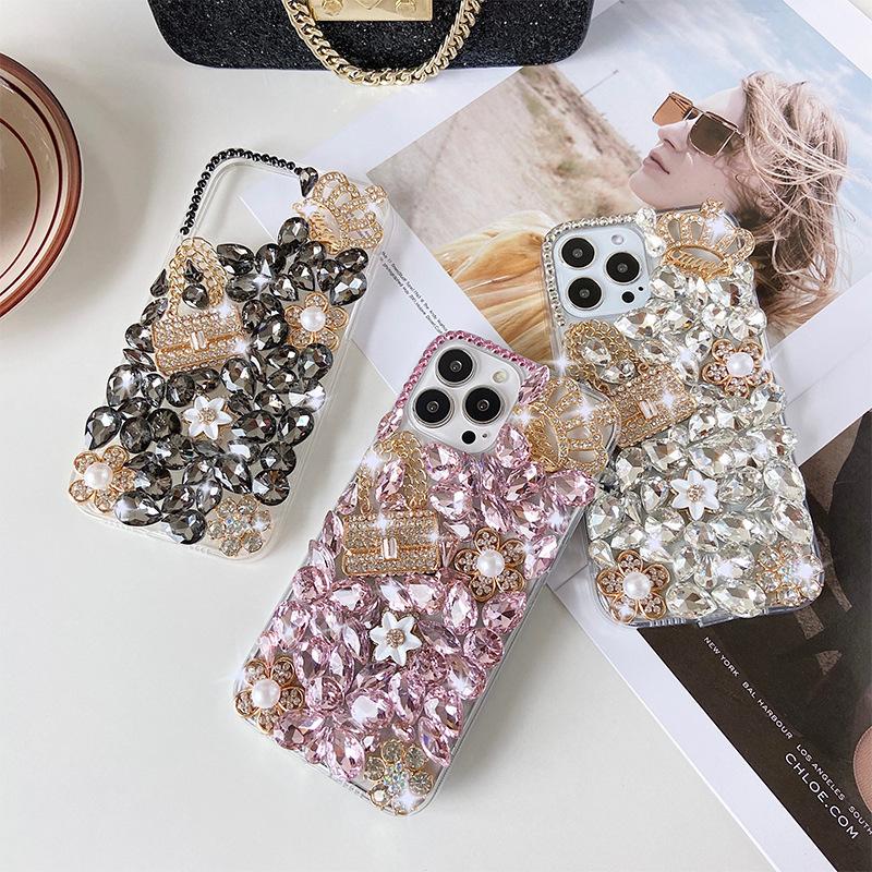 For Apple 17/ for IPhone15/14/XR Japanese and Korean Mobile Phone Case Luxury Rhinestone Pearl Flower Crown 13Pro