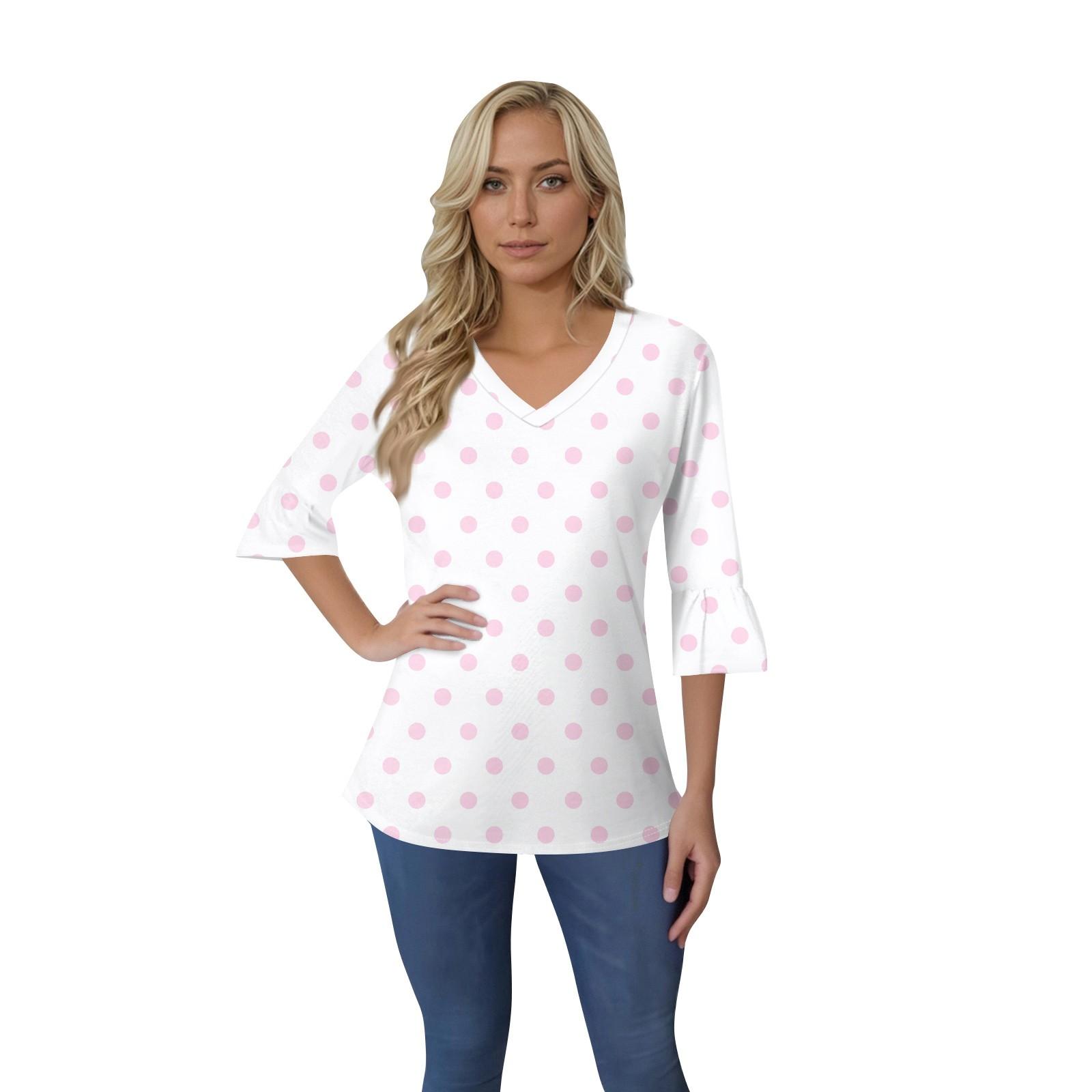 

Women s Casual 3/4 Sleeve Top Summer V-neck Puffy Sleeve T-shirt Top XXXL