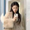 Autumn and winter new round neck imitation fox hair small short loose thickened fluff Internet celebrity coat women
