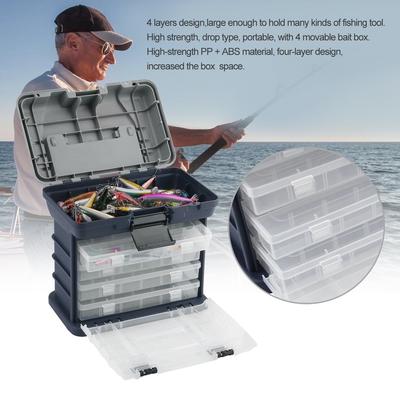4 Layers Portable Fishing Tackle Box Bait Case Tool Organizer Lures Storage