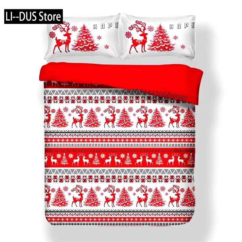 Christmas Duvet Cover Set Snowflake Red Elk Reineer Tree Queen King Double Bedding Set Twin Single Boys Adult New Year Gift