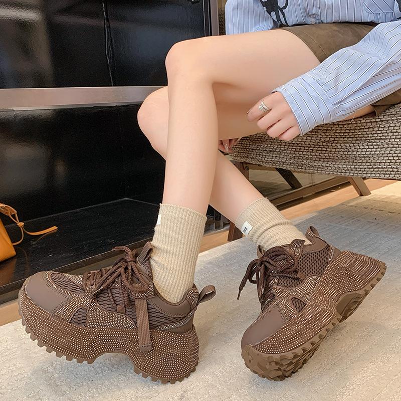 [Fanfna] Plateau Dad-Schuhe Damen 2025 Herbst neu Voll-Diamant Mode Freizeitschuhe Rutschfeste vielseitige Sportschuhe