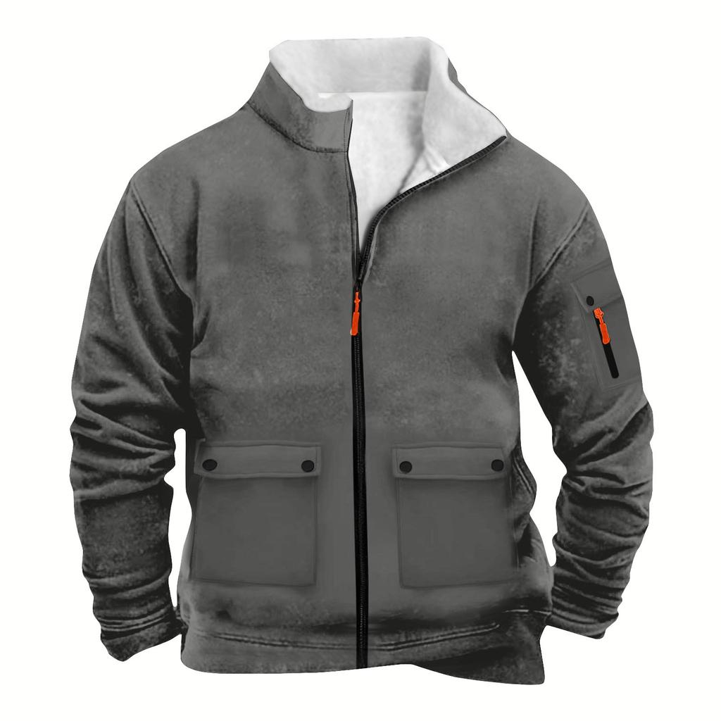 Men's Solid Color Zipper Pocket Zipper Sweatshirt Jacket Men's Sports Large Size Casual Sweatshirt Jacket