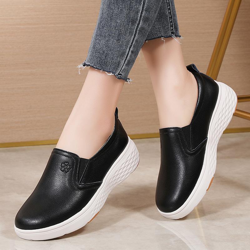 Slip-on Women Loafers PU Leather Waterproof Casual Shoes Non-slip Walking Shoes White Nurse Shoes