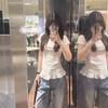 Korean girl lace splicing polka dot short-sleeved t-shirt women's summer slim and thin sweet and spicy shoulder top