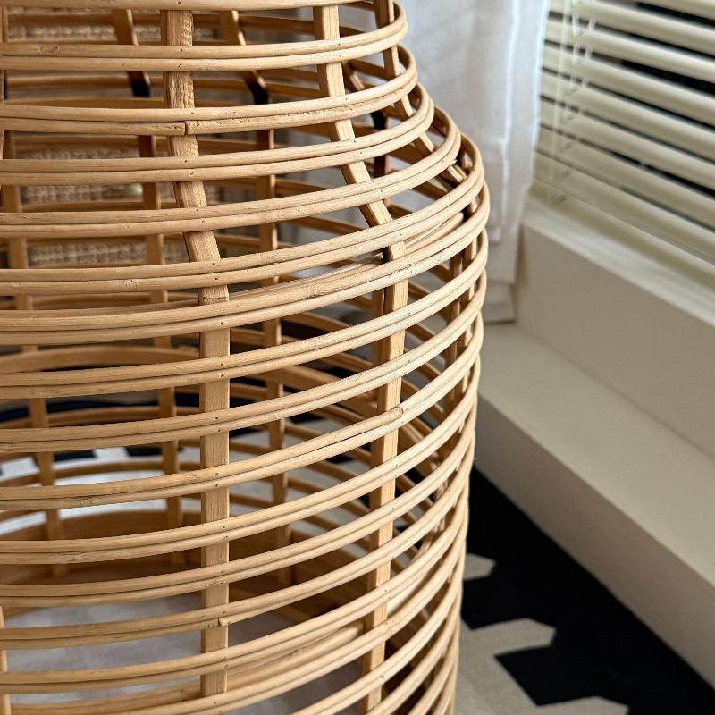 Handwoven Rattan Bamboo Storage Side Table, French Countryside Nightstand, Accent End Table - Boho Rustic Farmhouse Decor