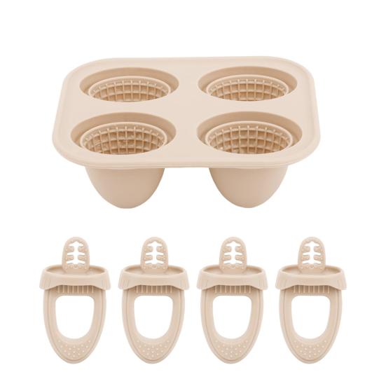 Baby Silicone Popsicle Mold with Handles 4-Cavity Mini Ice Cream Mold for Teething Relief Freezing Treats Maker for Toddlers Kids