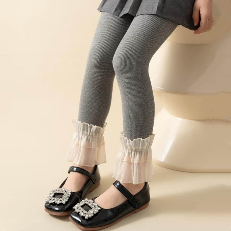 Baby Girls Leggings Lace Pants Kids Cotton Solid Ruffle Lace Children Tights Casual Pantyhose Trousers Spring Autumn