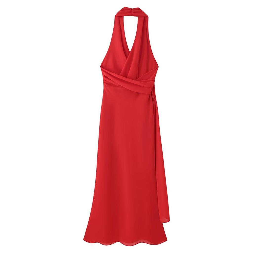 European and American summer new French temperament sexy neck collar long pure desire dress