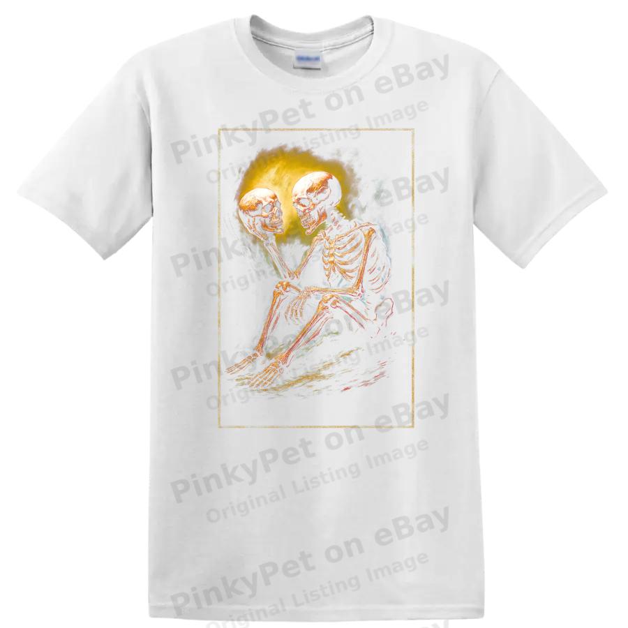 Skeleton Holding Skull T Shirt Halloween Graphic Tee Art Design Fun