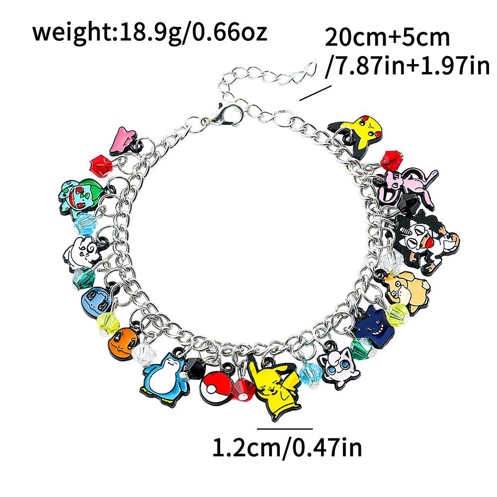 Kawaii Charm Bracelet for Women, Cute Pikachu Squirtle Mew Meowth Cartoon Character Jewelry, Trendy Gift for Girls