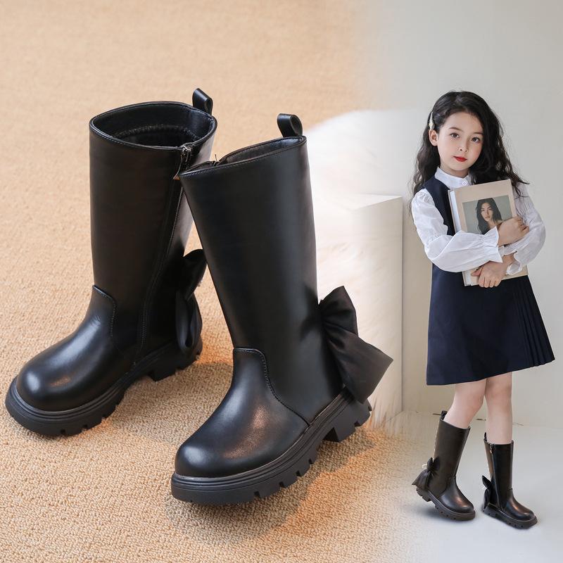 New Autumn and Winter Girls' Boots, Children's Long Boots, Winter Plush Princess Boots for Little Girls, Double-layer Cotton Shoes