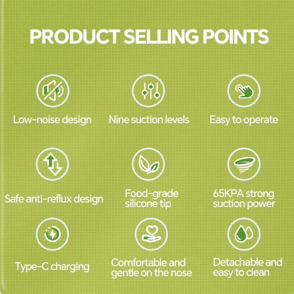 Rechargeable Baby Electric Nasal Aspirator with 9 Suction Levels Suck Out Newborn Nose Sucker 2 Silicone Tips