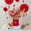 Fortune Bucket New Year Decoration Set - Festive Ornaments for Bedroom and Living Room with Flowers and Fu Character.