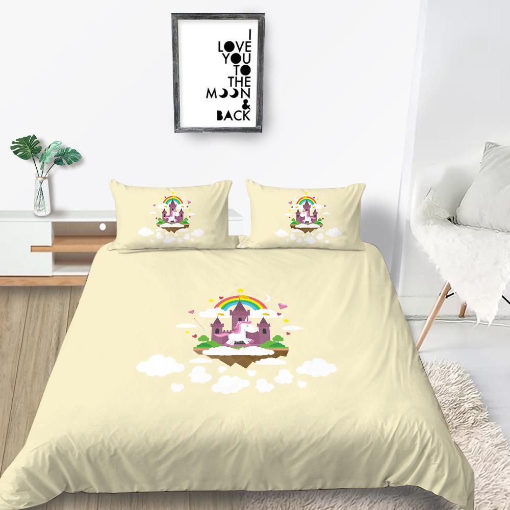 Lovely Duvet Cover Set Unicorn Bedding Set Cover Unicorn Print Home Bed Clothes Girl Single Double Size Bed Cover Soft Pillowcase
