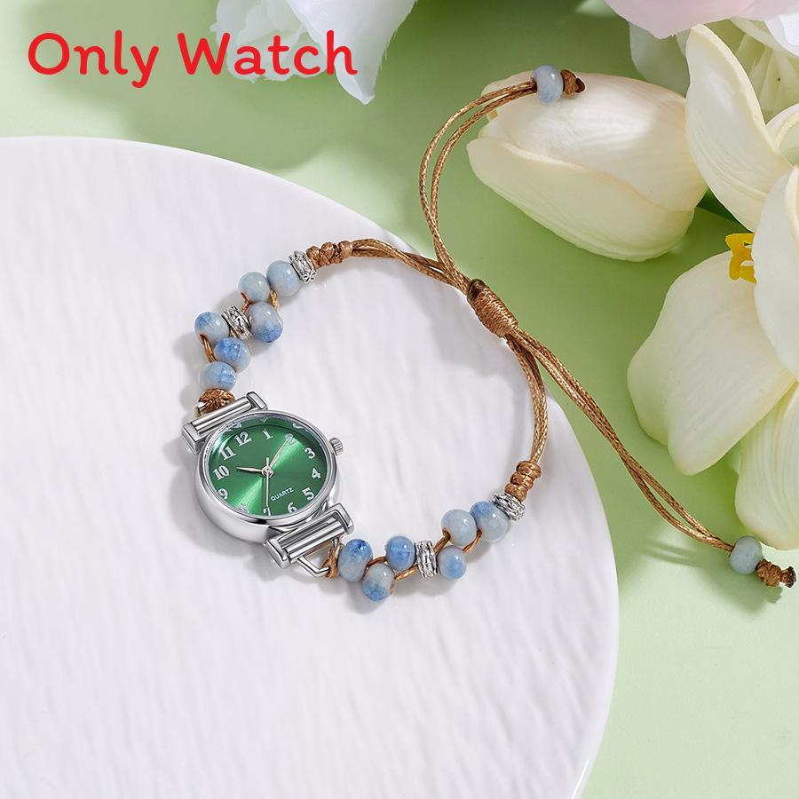 Kleine duftende gewebte Uhr für Damen Armband Digitalanzeige Lässig Elegant Teerosen Perlenuhr