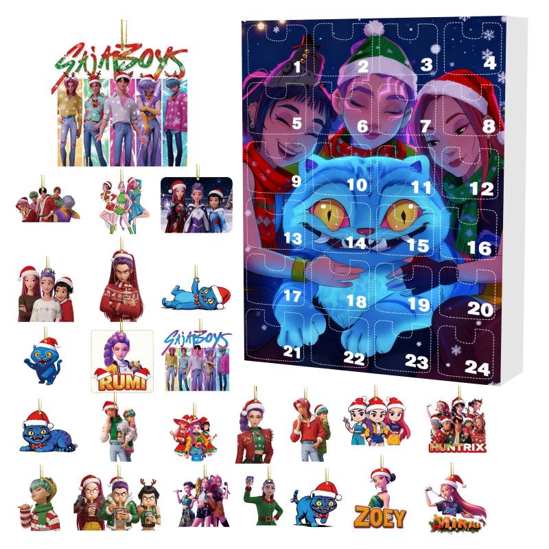 Kpop Demon Hunters Advent Calendar Blind Box With 24Pc 2D Acrylic Pendant Christmas Tree Decor Christmas Countdown Calendar Gift