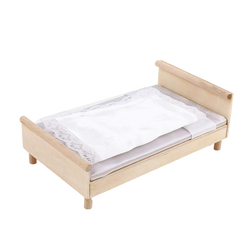 1:12 Móveis Mini Dollhouse Quarto Micro Cena Modelo Tecido De Madeira Cama De Casal