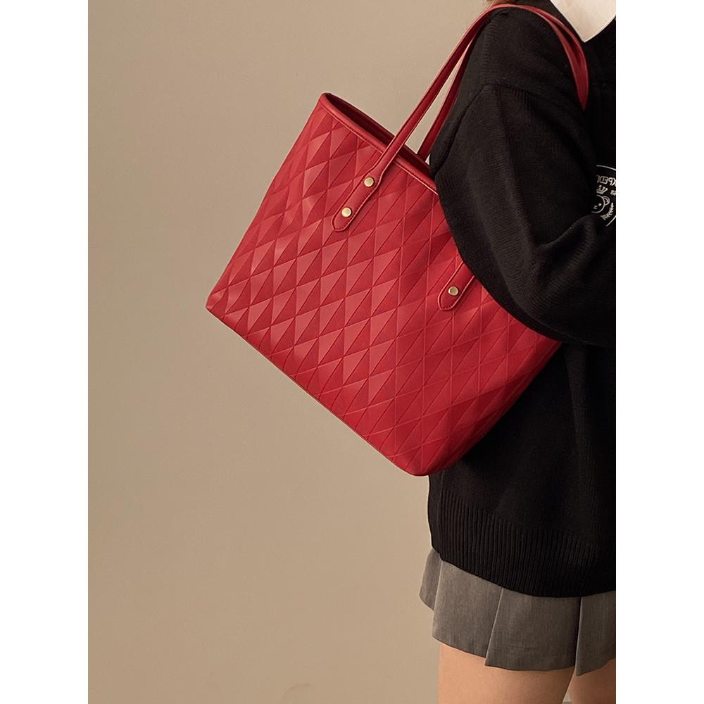 IELGY Red Female Bag Commuter Large-Capacity Tote Bag All-Match One-Shoulder