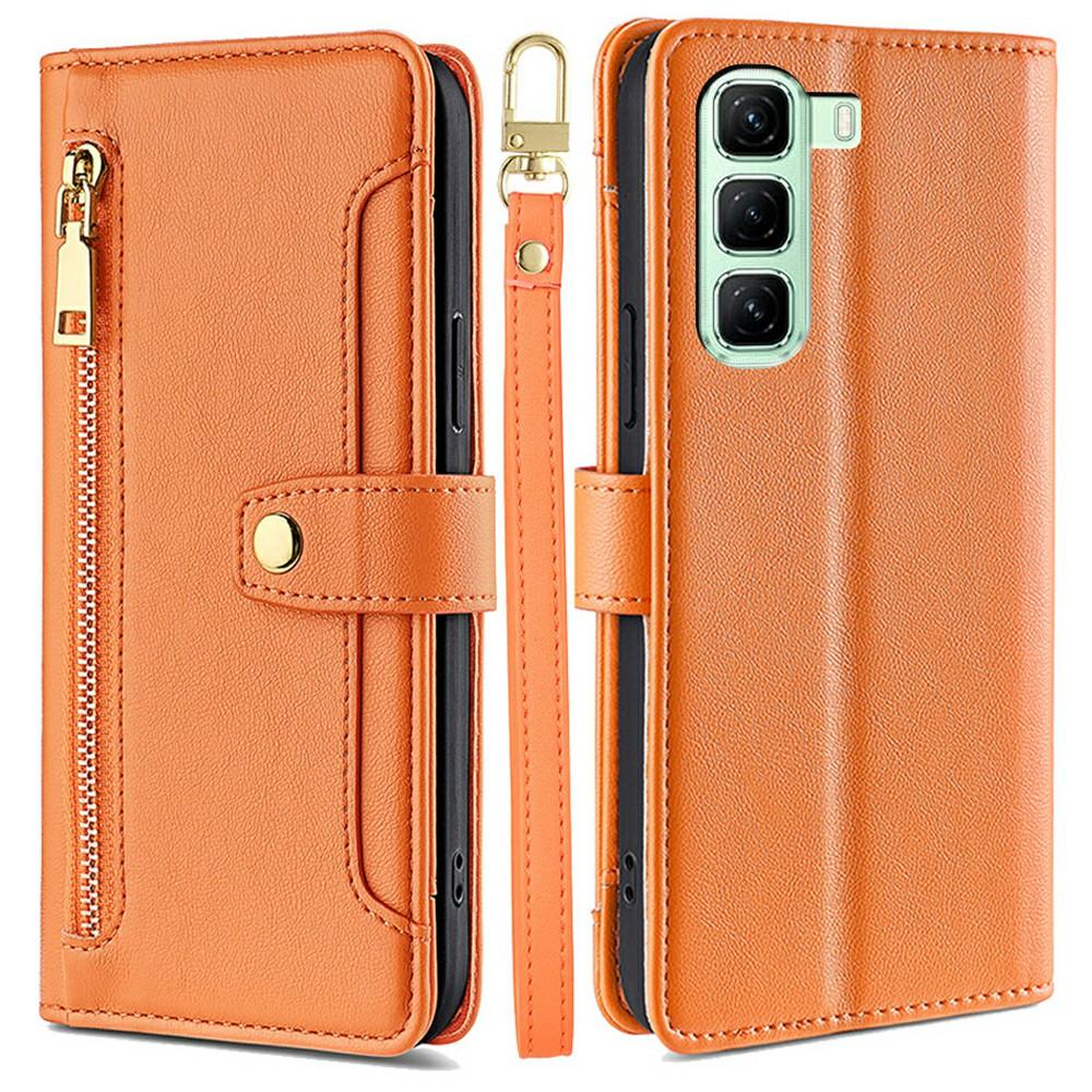 For Infinix Hot 50 4G Leather Case Zipper Pocket Wallet Phone Cover with 2 Straps