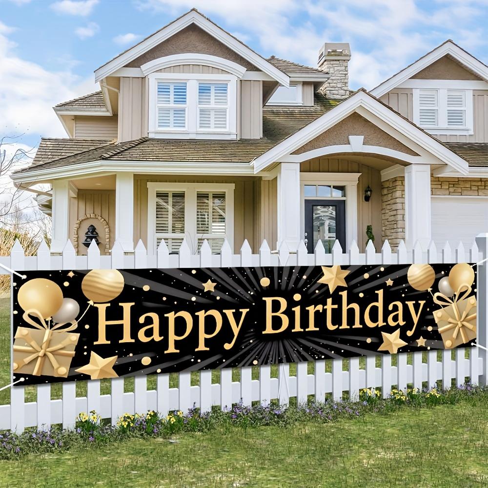 1pc Birthday Banner 70.8in x 15.7in - Gold Stars Balloons Design Outdoor Party Decor Birthday Outdoor Party Decor Gold Stars Theme Durable
