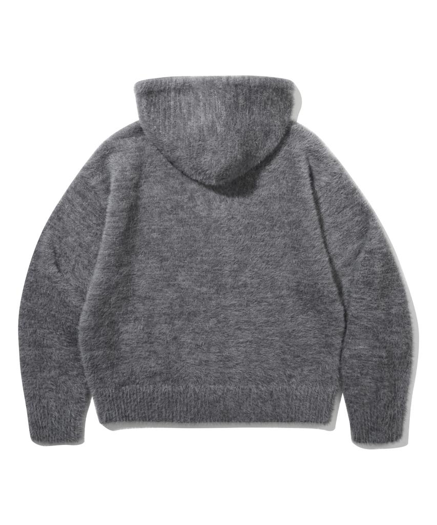 URBANSTOFF Hairy Crop Knit Zip-Up Hoodie (Charcoal)