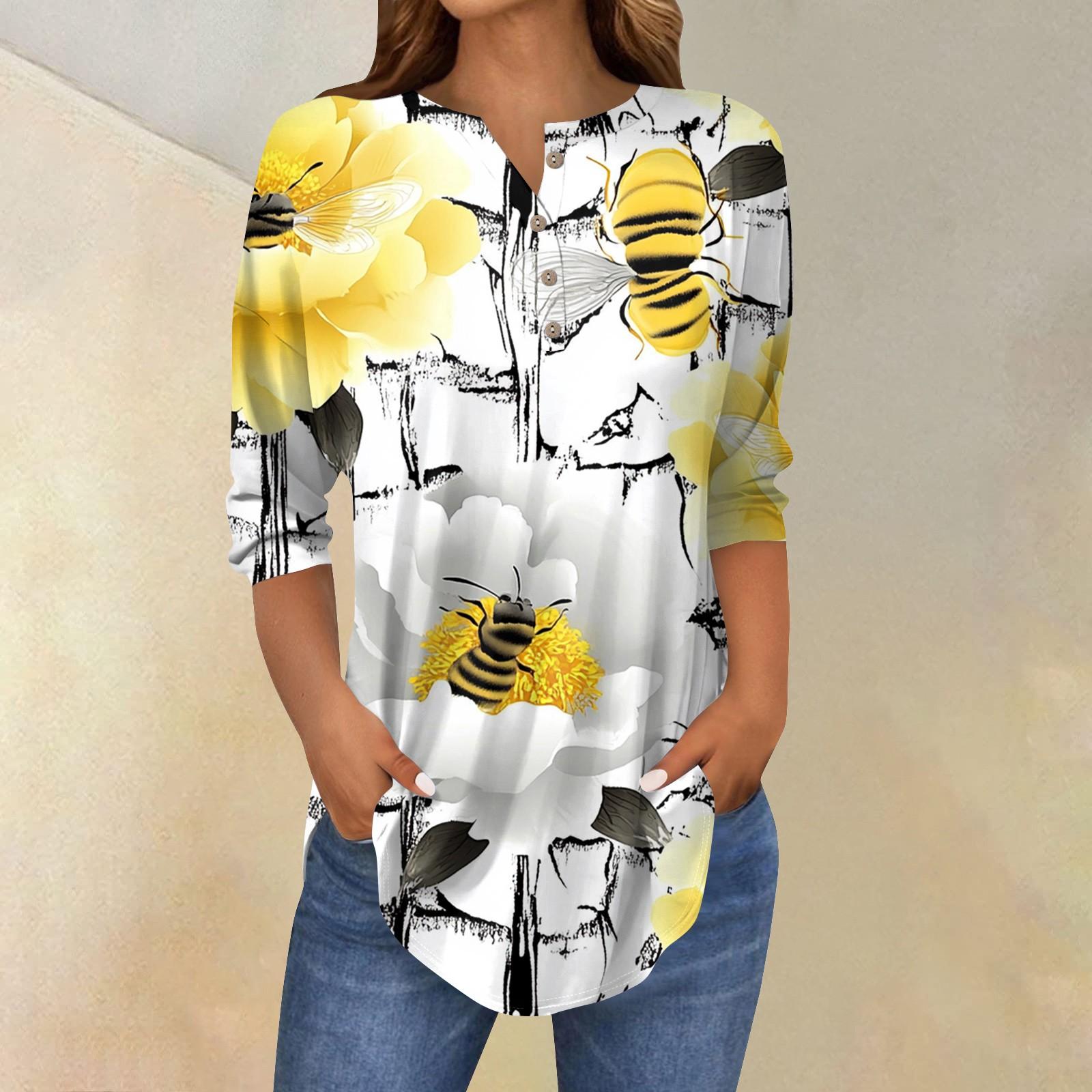 

Женские повседневные рубашки с рукавом 3/4, модные туники с принтом Святого Патрика и карманами XL жёлтый