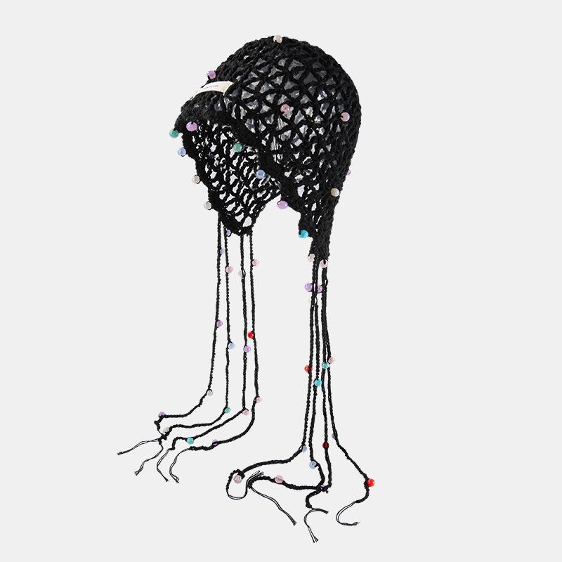 

Женская модная вязаная крючком шапка с кисточками, ручной работы, вязаная шерстяная шапка, шапка-пуловер, национальный стиль, ажурная шапка для головы